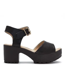 Black Ankle Strap Chunky Platform Cleated Sandals<KOI footwear