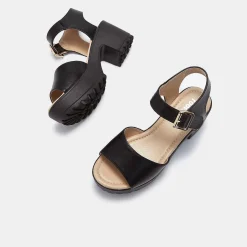 Black Ankle Strap Chunky Platform Cleated Sandals<KOI footwear