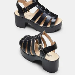 Black Chunky Platform Cleated Strappy Sandals<KOI footwear Discount