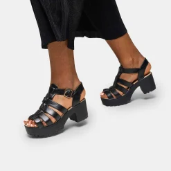 Black Chunky Platform Cleated Strappy Sandals<KOI footwear Discount