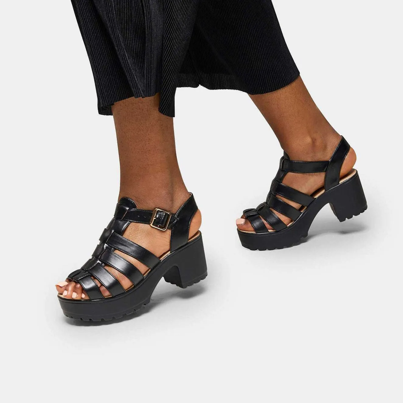 Black Chunky Platform Cleated Strappy Sandals<KOI footwear Discount