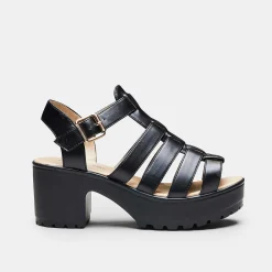 Black Chunky Platform Cleated Strappy Sandals<KOI footwear Best