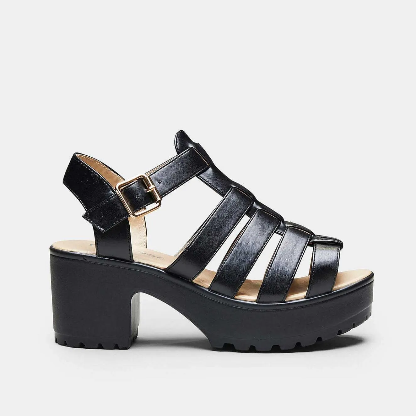 Black Chunky Platform Cleated Strappy Sandals<KOI footwear Best
