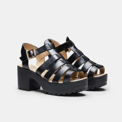 Black Chunky Platform Cleated Strappy Sandals<KOI footwear Best