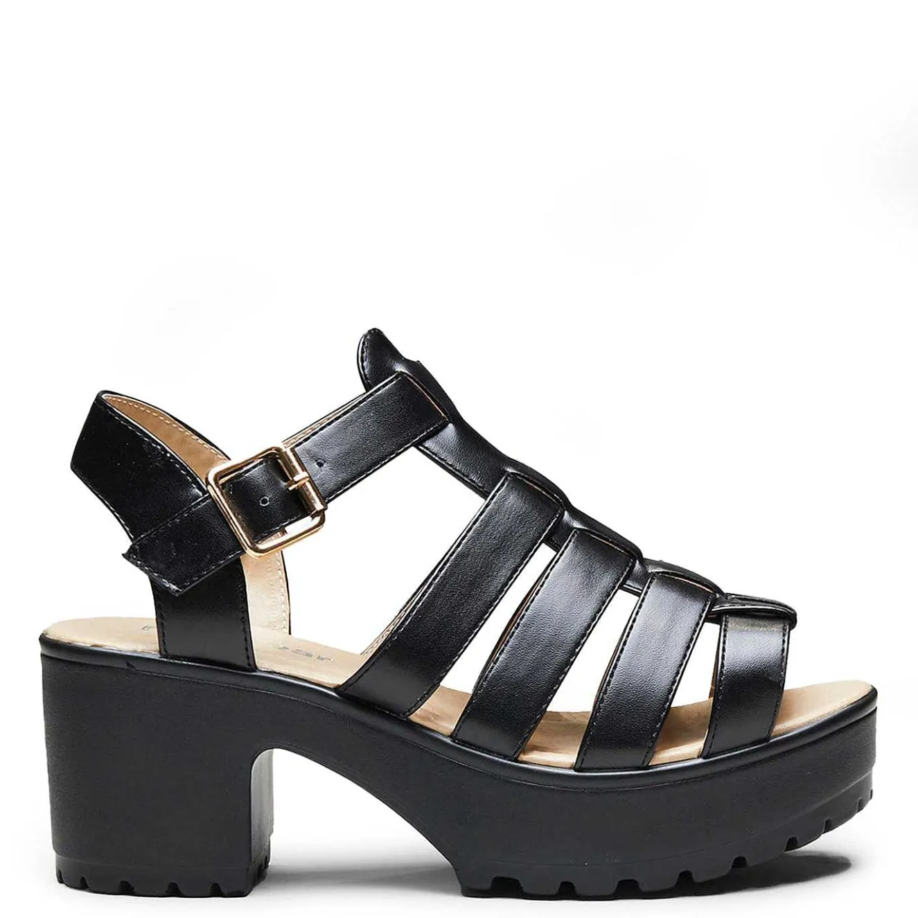 Black Chunky Platform Cleated Strappy Sandals<KOI footwear Best