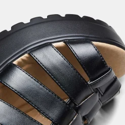 Black Chunky Platform Cleated Strappy Sandals<KOI footwear Best