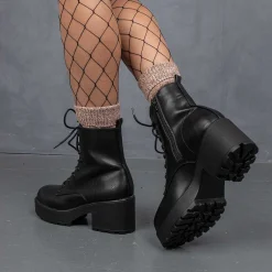 Black Leather Chunky Platform Military Boots In Size 10<KOI footwear New
