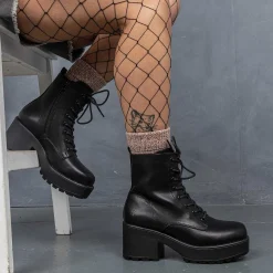 Black Leather Chunky Platform Military Boots In Size 10<KOI footwear Online