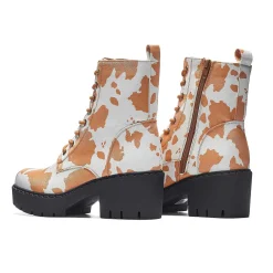 Clarabelle Brown Cow Print Switch Lace Up Boots<KOI footwear