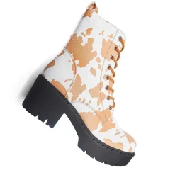Clarabelle Brown Cow Print Switch Lace Up Boots<KOI footwear