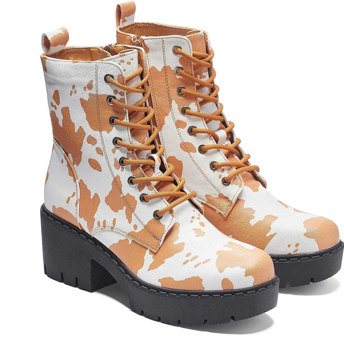 Clarabelle Brown Cow Print Switch Lace Up Boots<KOI footwear