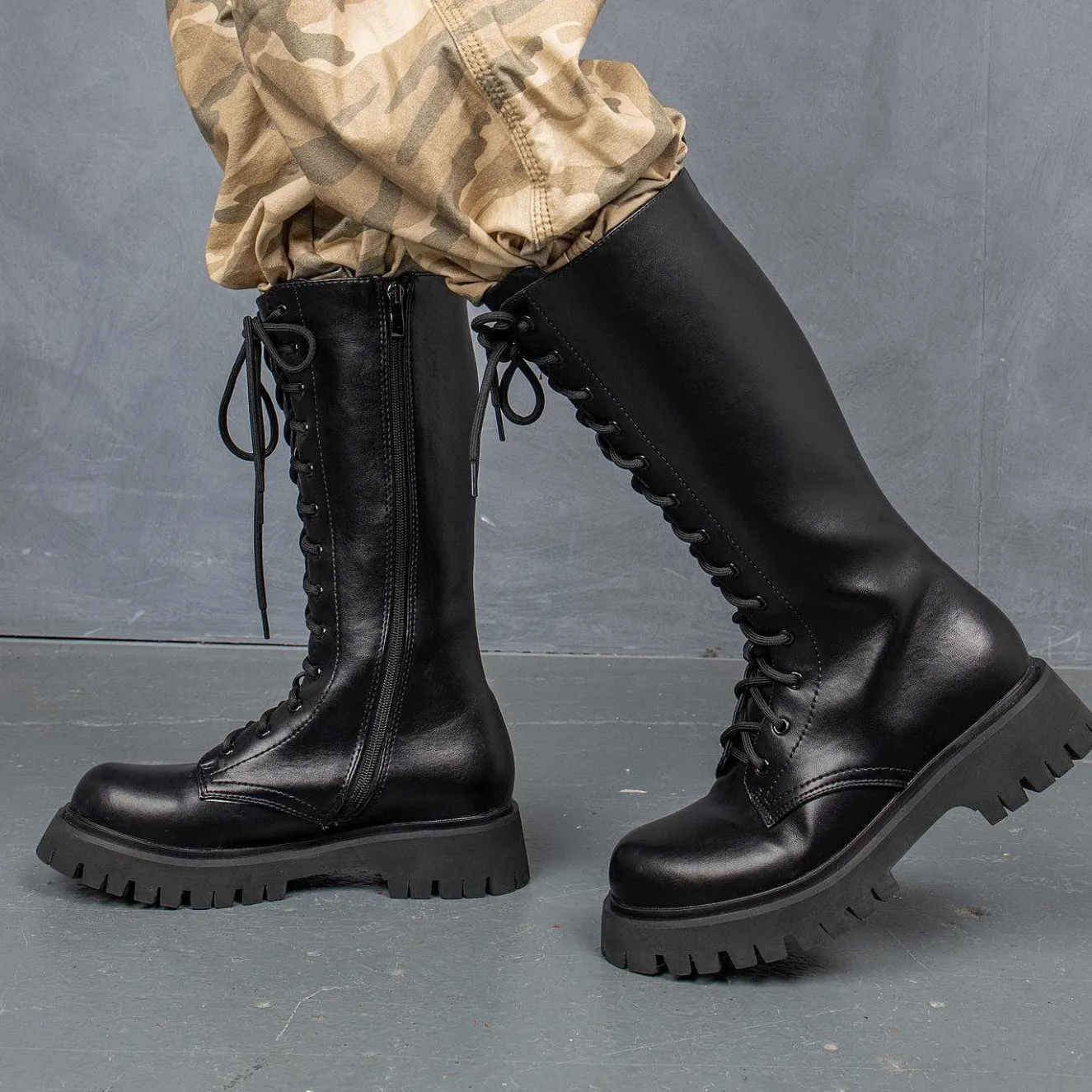 Deltora Black Lace Up Long Boots<KOI footwear