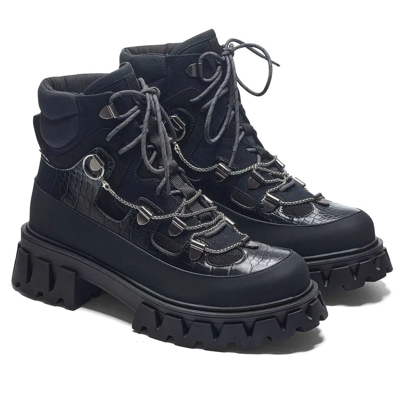 The Koi Reaper Men'S Hiking Boots - Ebony Croc<KOI footwear Sale