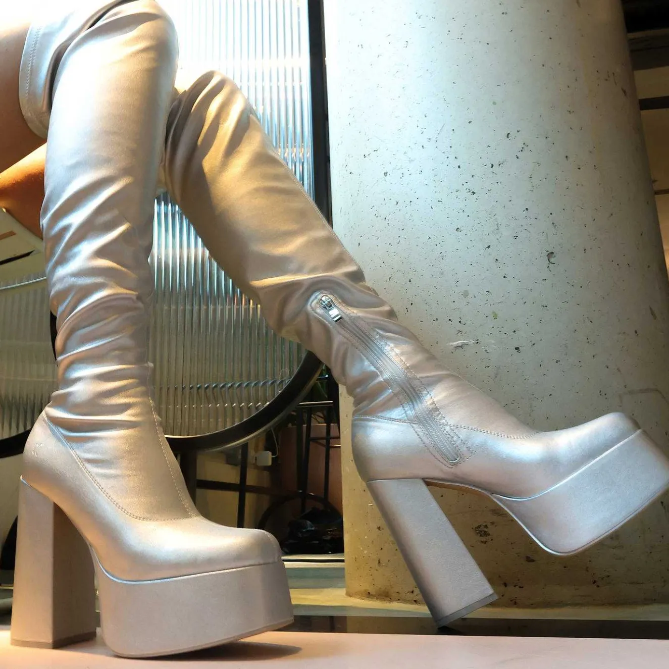 The Redemption Plus Size Thigh High Boots - Silver<KOI footwear Hot