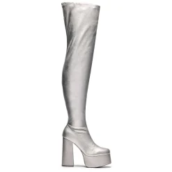 The Redemption Plus Size Thigh High Boots - Silver<KOI footwear Clearance