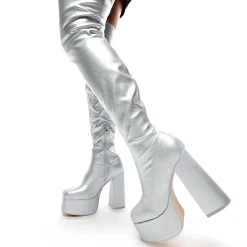 The Redemption Plus Size Thigh High Boots - Silver<KOI footwear Sale