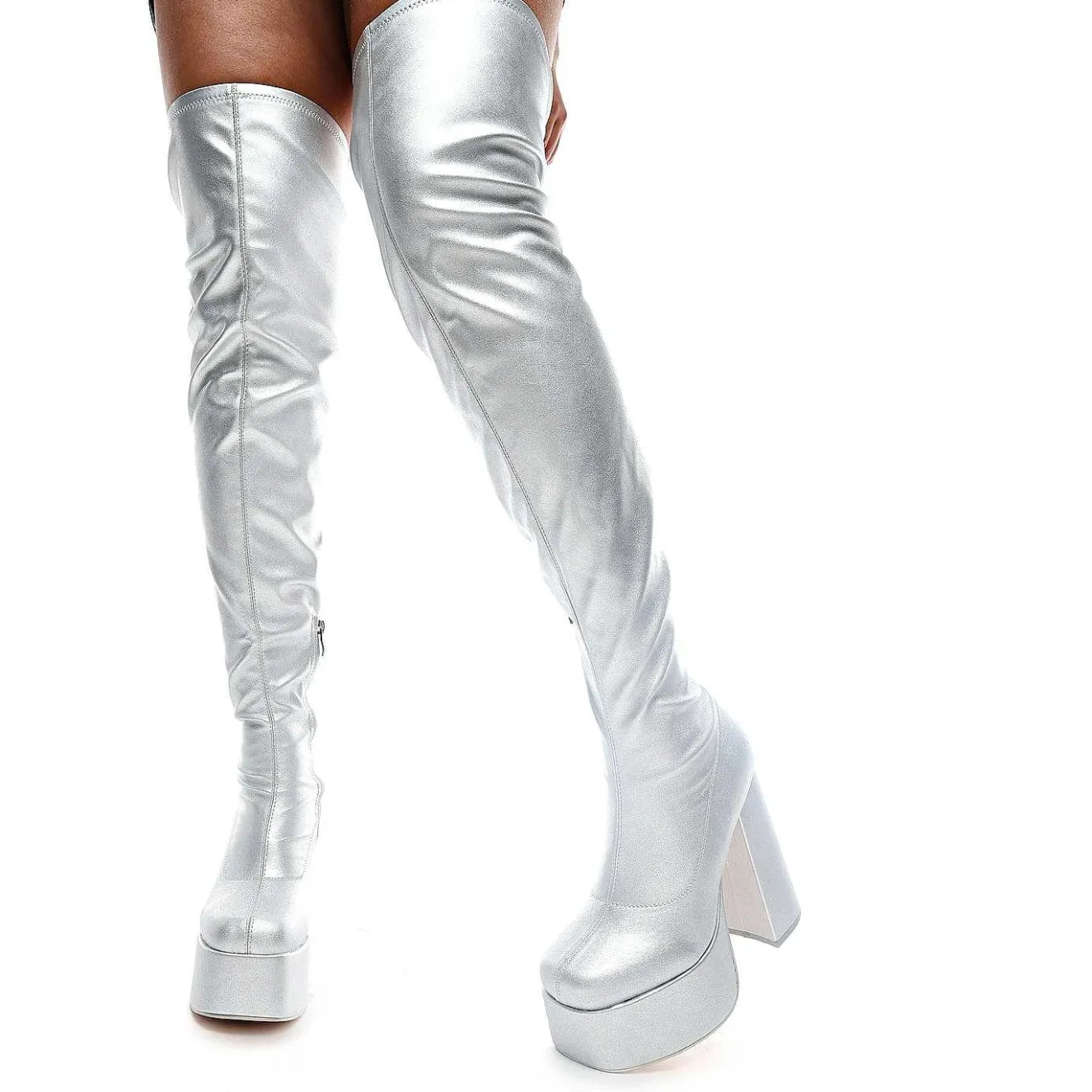 The Redemption Plus Size Thigh High Boots - Silver<KOI footwear