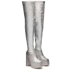 The Redemption Plus Size Thigh High Boots - Silver<KOI footwear