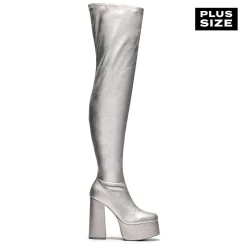 The Redemption Plus Size Thigh High Boots - Silver<KOI footwear