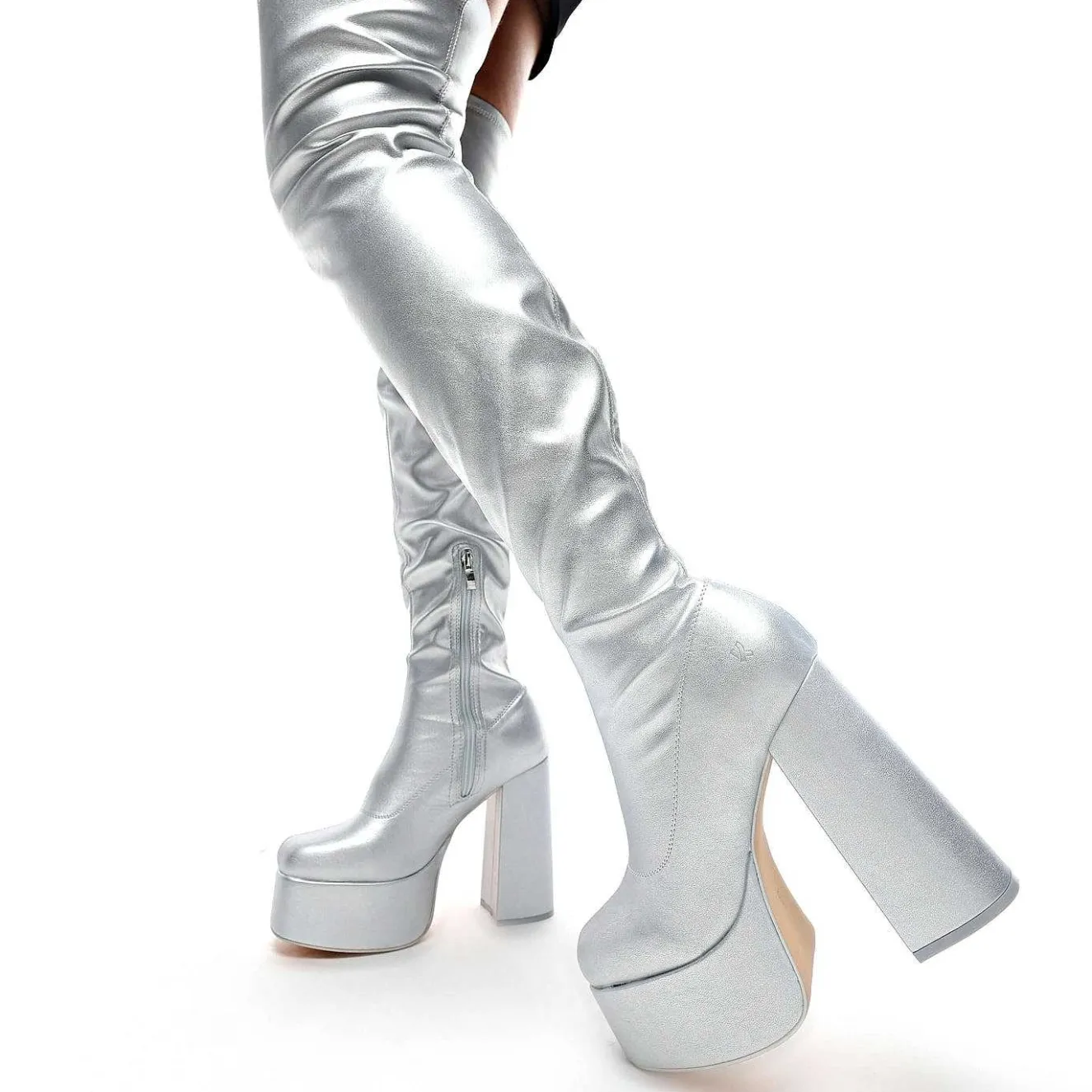 The Redemption Plus Size Thigh High Boots - Silver<KOI footwear