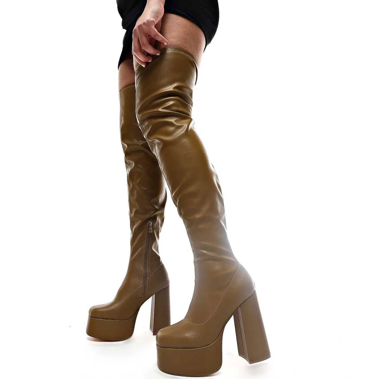The Redemption Plus Size Thigh High Boots - Khaki<KOI footwear Discount