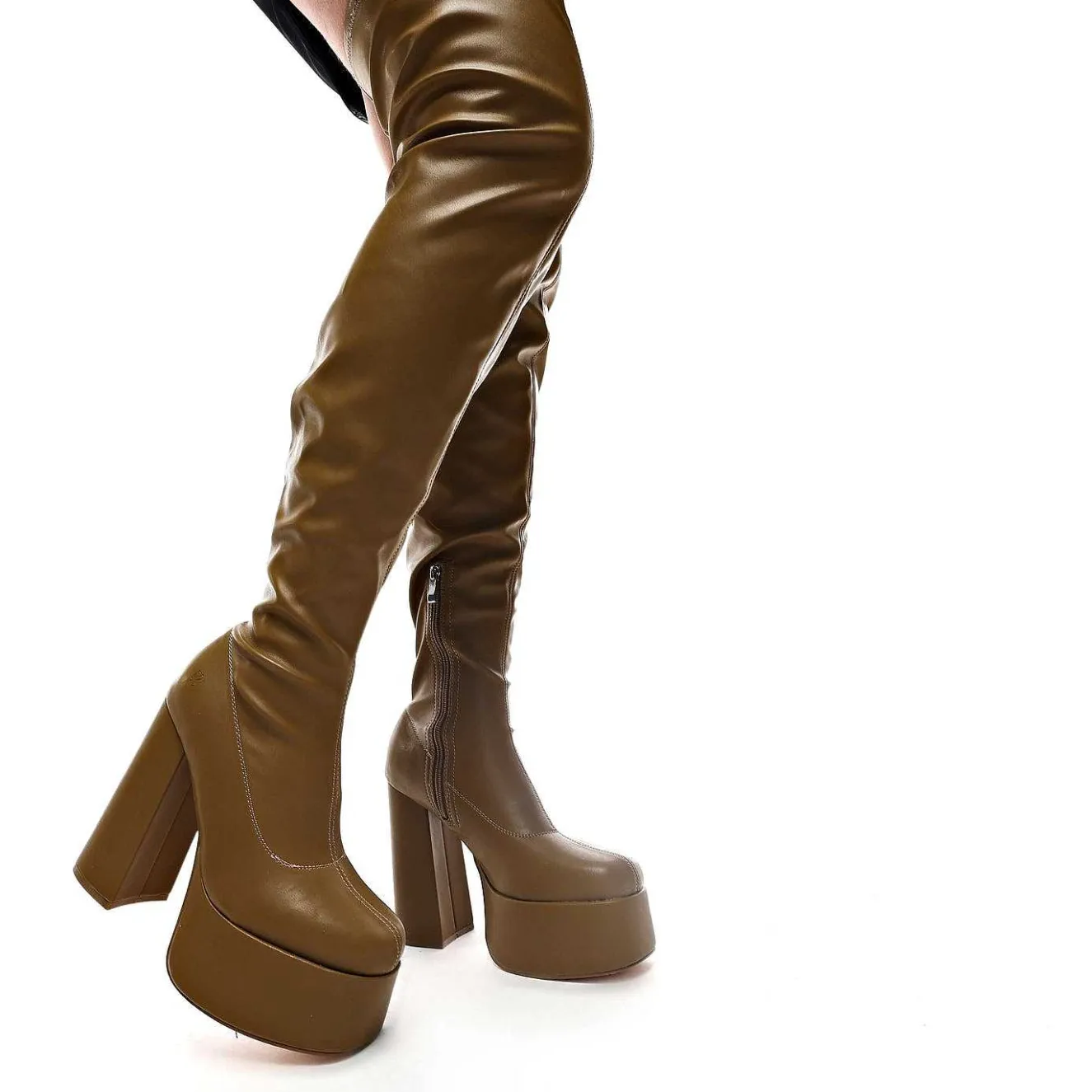The Redemption Plus Size Thigh High Boots - Khaki<KOI footwear Discount