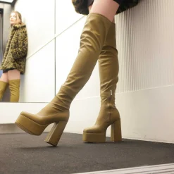 The Redemption Stretch Thigh High Boots - Khaki<KOI footwear Online