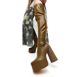 The Redemption Stretch Thigh High Boots - Khaki<KOI footwear New