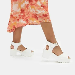 White Ankle Strap Chunky Platform Cleated Sandals<KOI footwear Hot