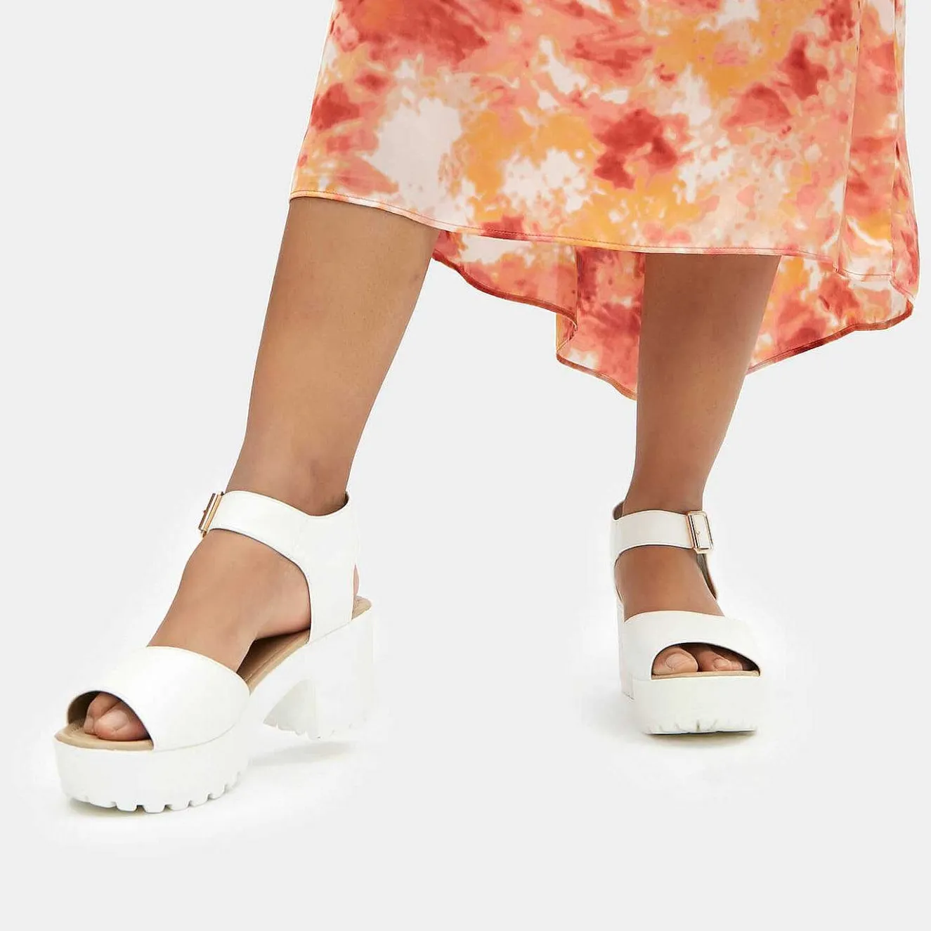 White Ankle Strap Chunky Platform Cleated Sandals<KOI footwear Hot
