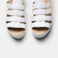 White Chunky Platform Cleated Strappy Sandals<KOI footwear New