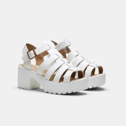 White Chunky Platform Cleated Strappy Sandals<KOI footwear New